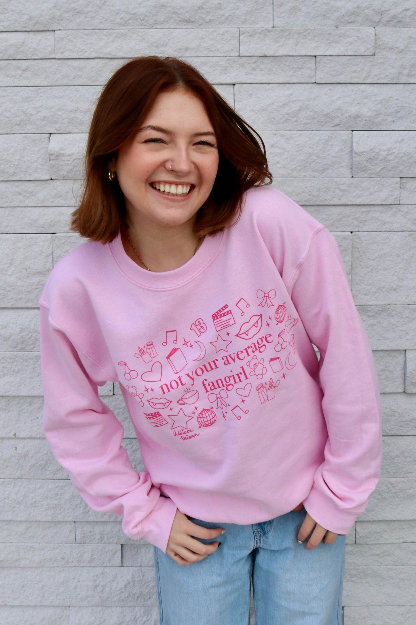 pink doodle crewneck