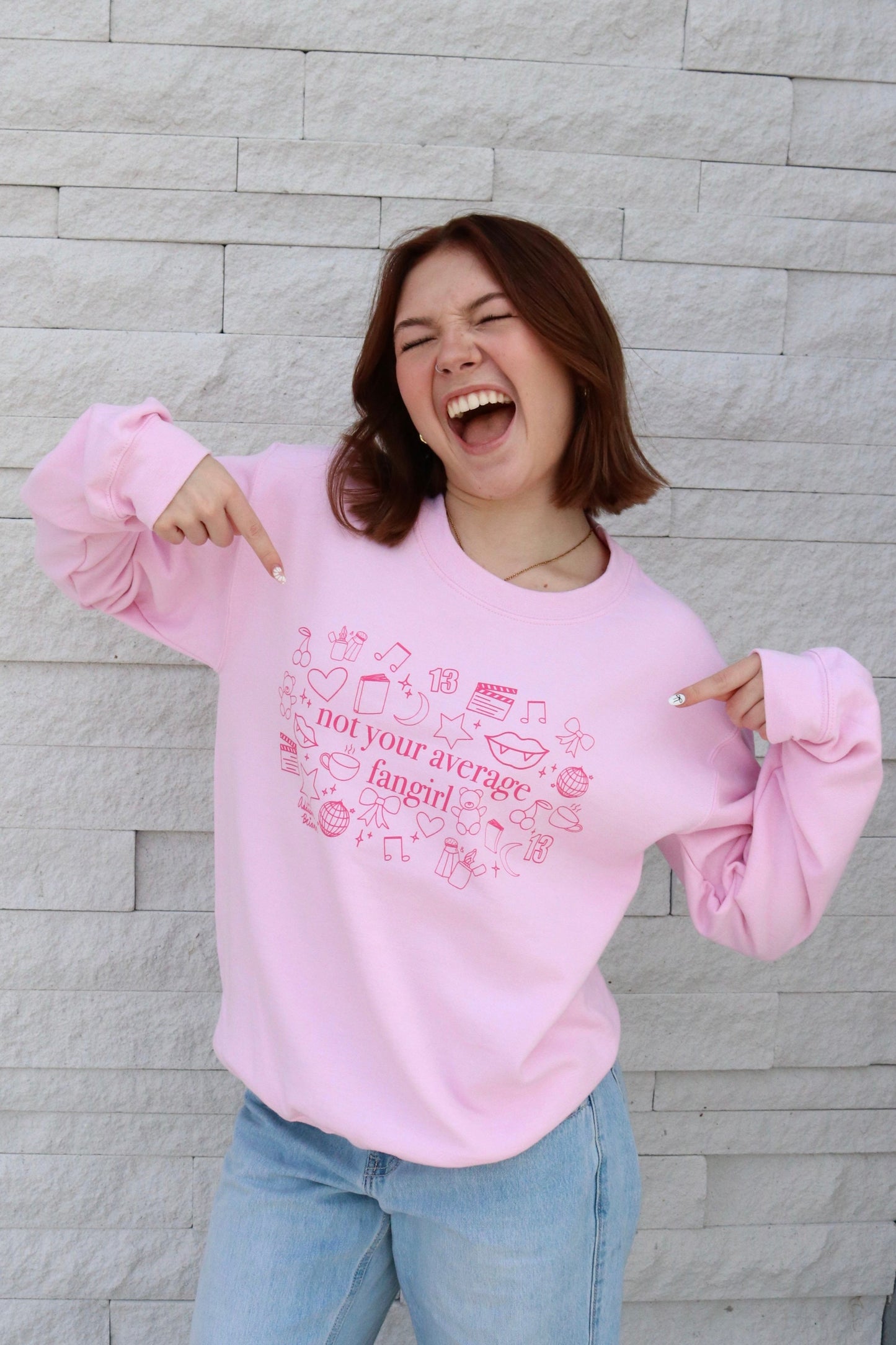 pink doodle crewneck